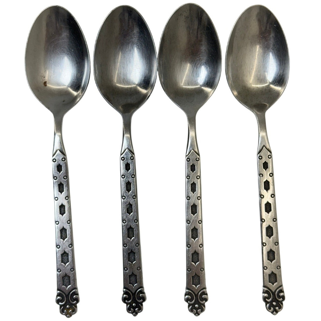 Vintage 60s Northland Japan Stainless Teaspoons Set of 4 Floral Handle Flatware