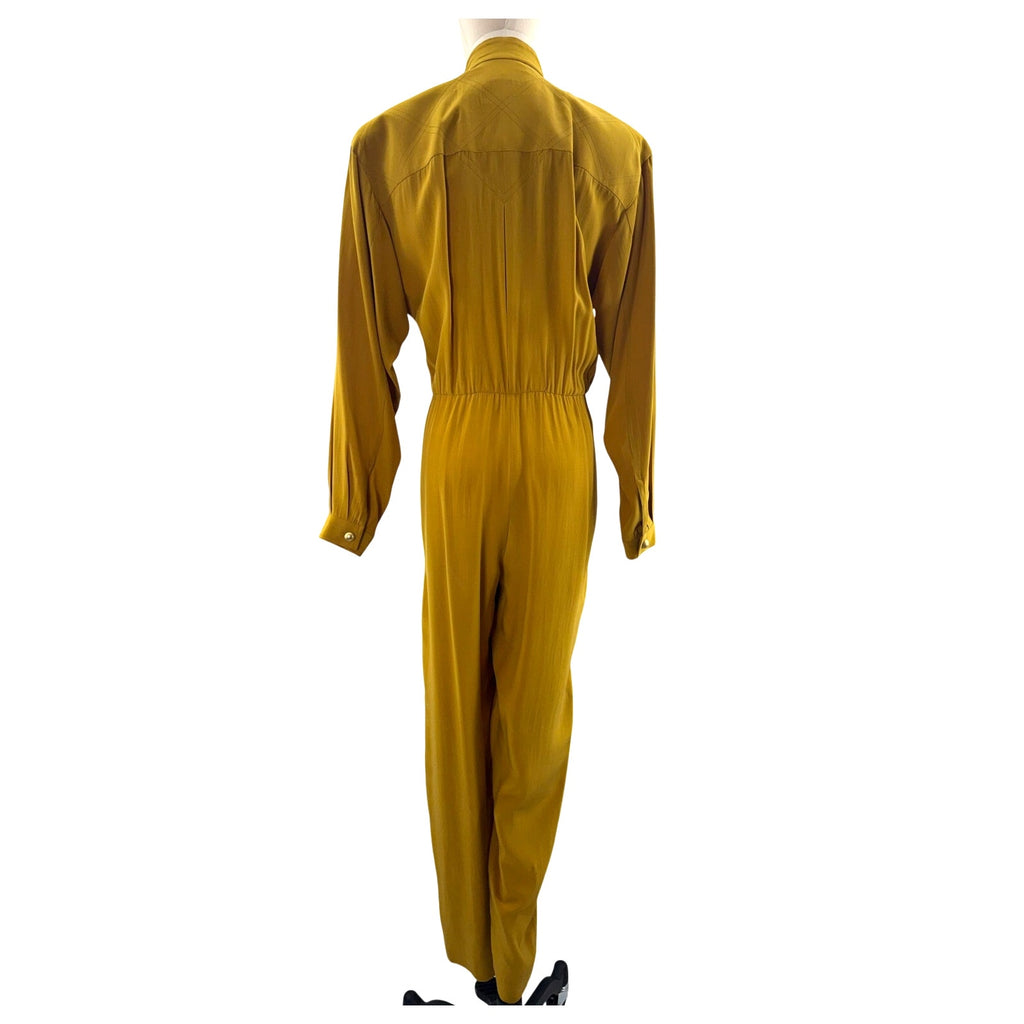 Vintage 90s Women's 2 Liz Claiborne Petite Silk Jumpsuit Gold Amber