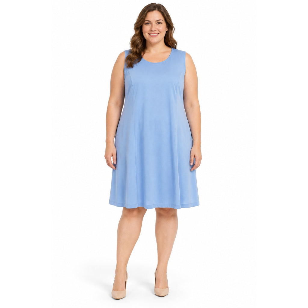 Vintage 1970s Blue Knit Sleeveless A-Line Midi Dress Women's Plus Size Large-XL