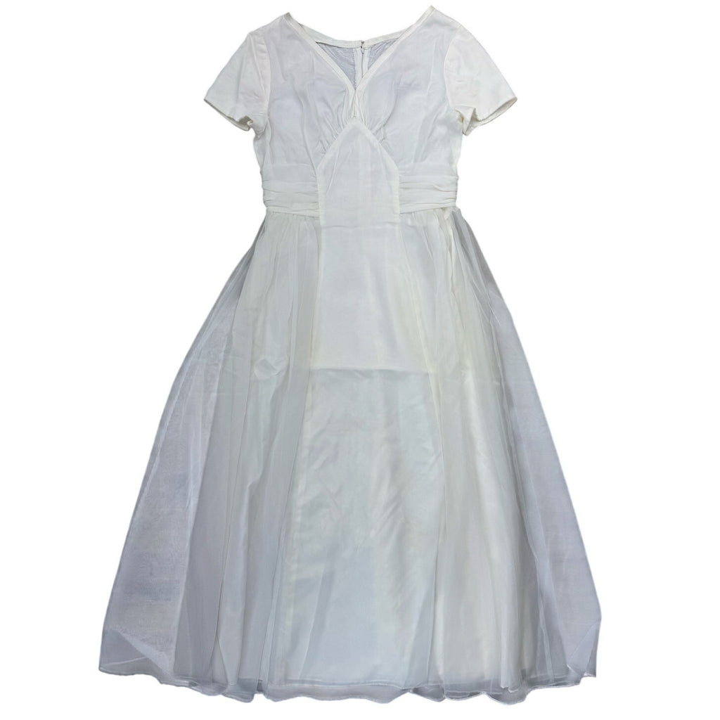 Vintage 70s White Chiffon Wedding Dress Sheer Overlay Boho Bridal Gown