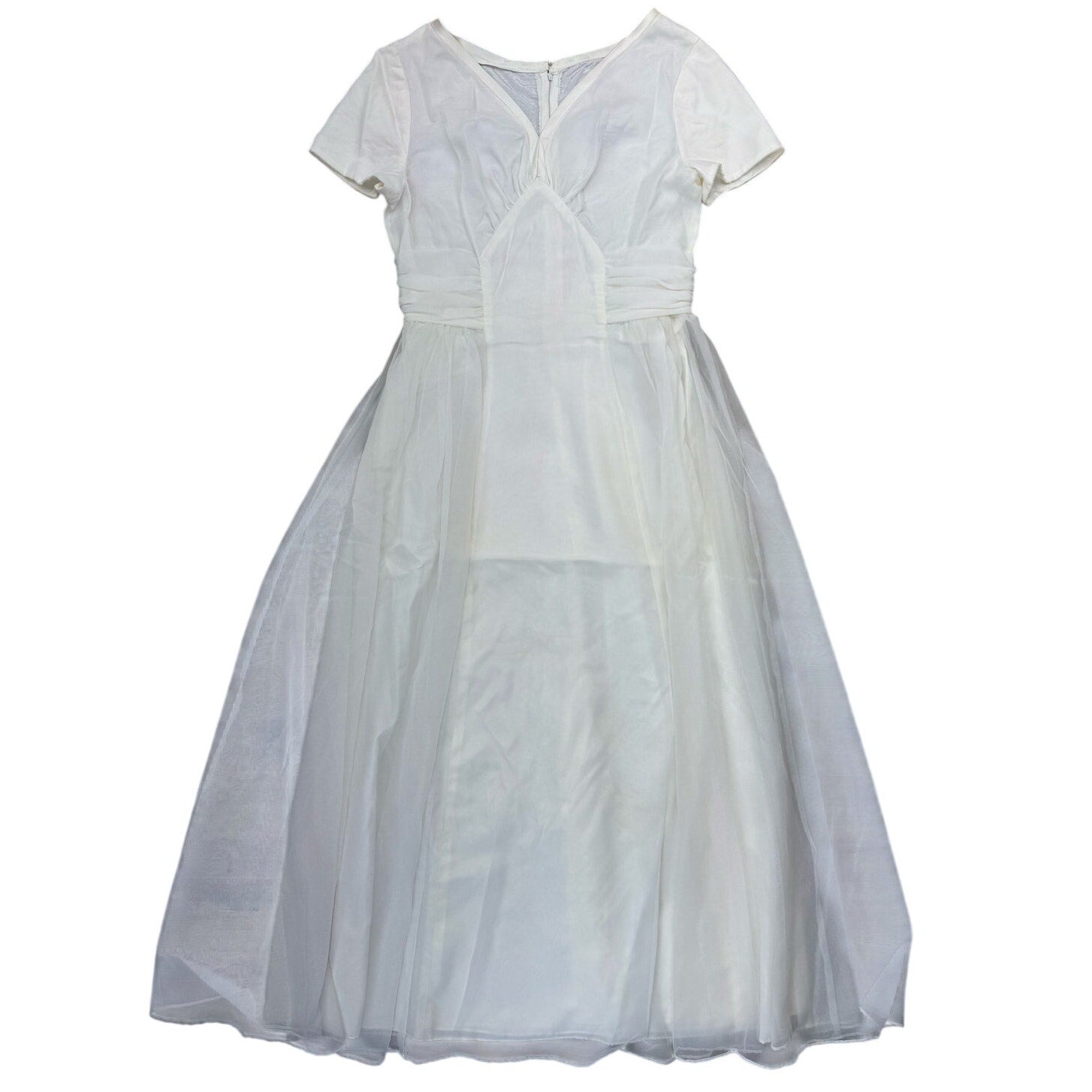 Vintage 70s White Chiffon Wedding Dress Sheer Overlay Boho Bridal Gown