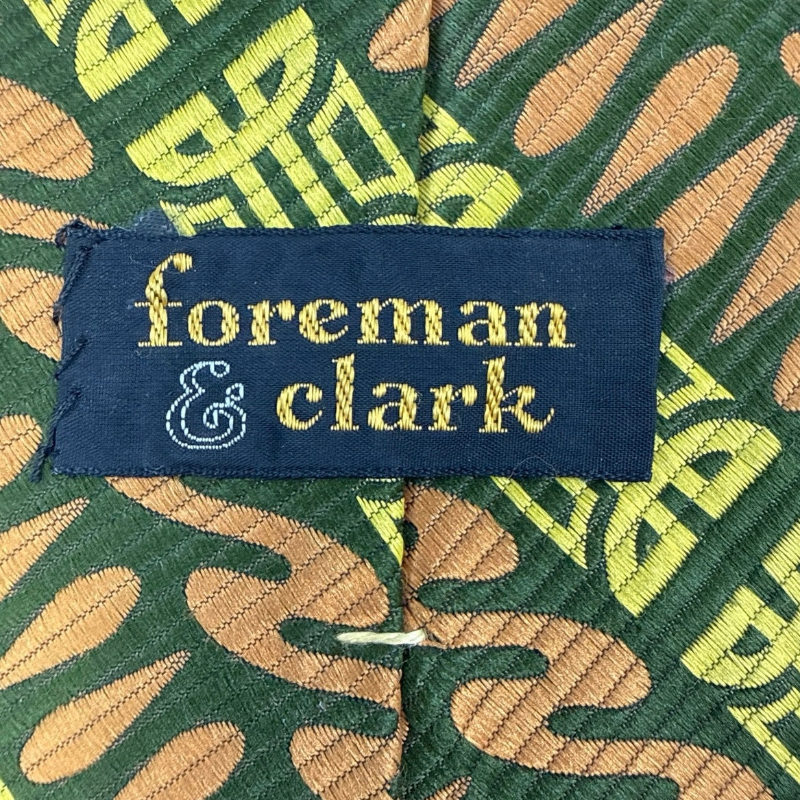 Vintage 70s Foreman & Clark Orange Green Geometric Wide Necktie