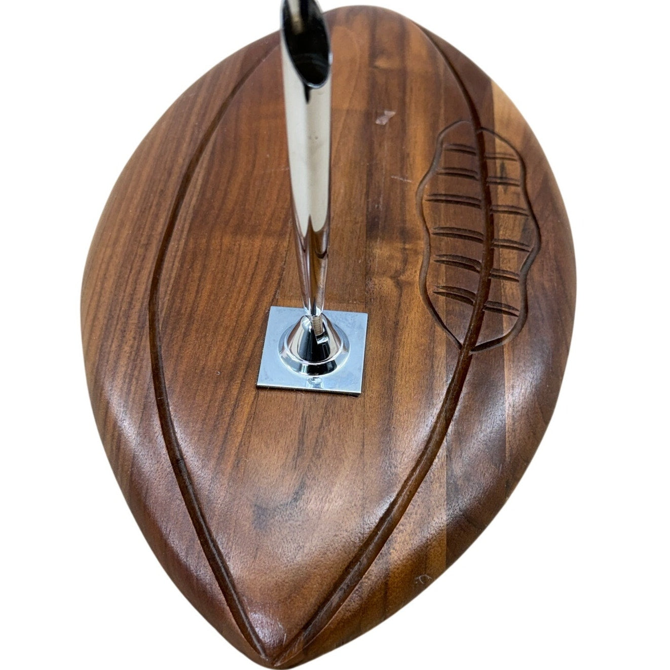 Vintage 60s Desk Pen Holder Football Decor Fame Walnut Wood 11.5"