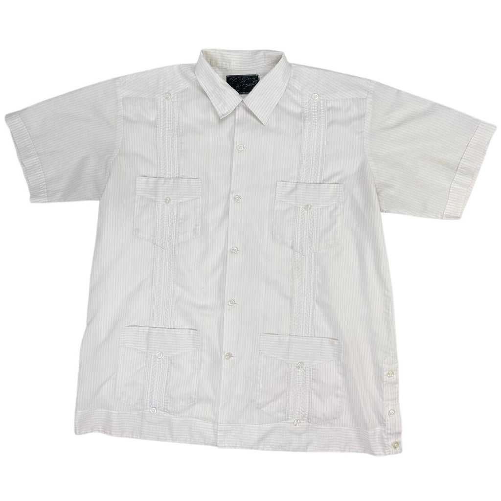 Vintage 80s White Guayabera Shirt Mens XL 4 Pocket Pintuck Mexico