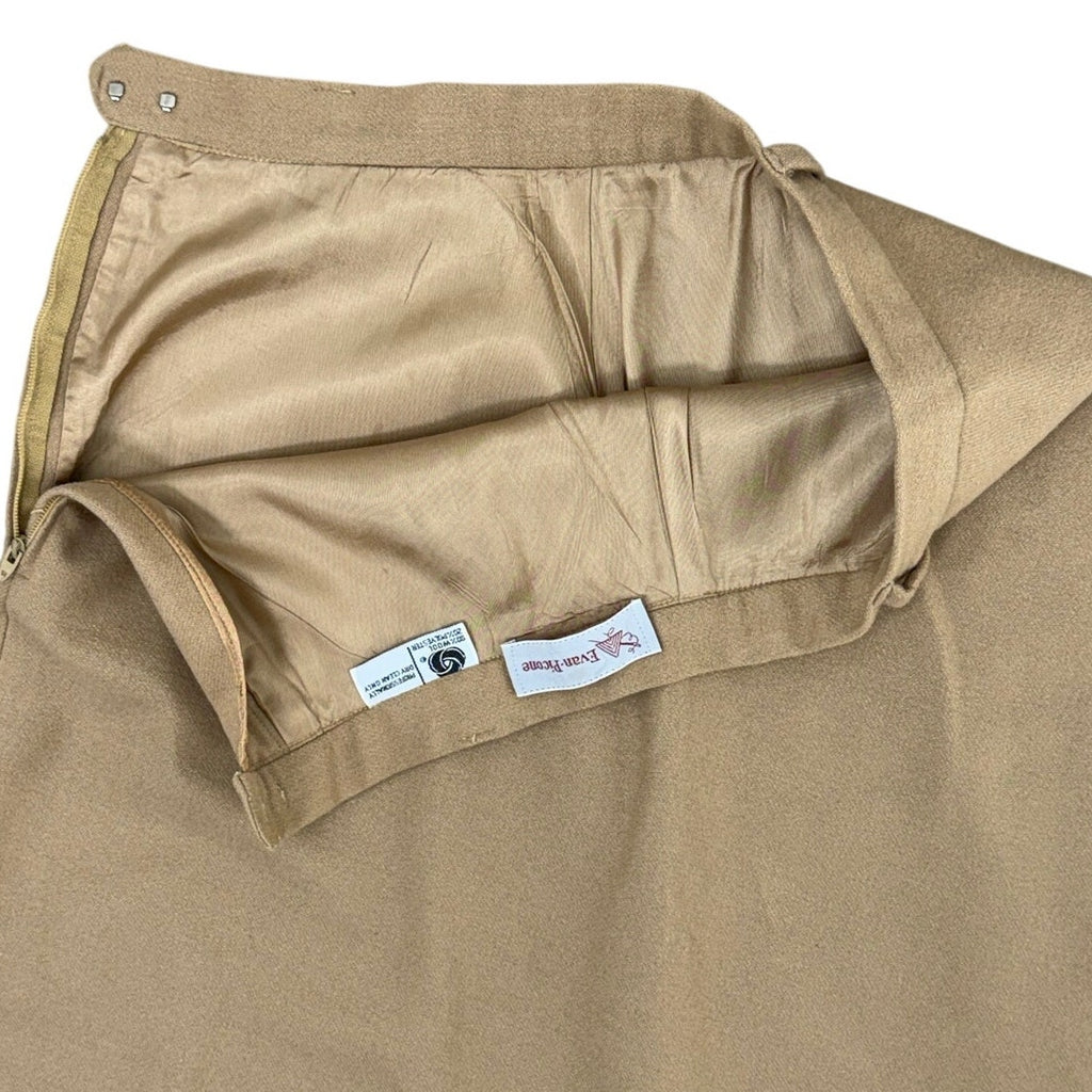 Vintage 90s Evan-Picone Tan Wool A-Line Midi Skirt Women's 26 Waist Fully Lined