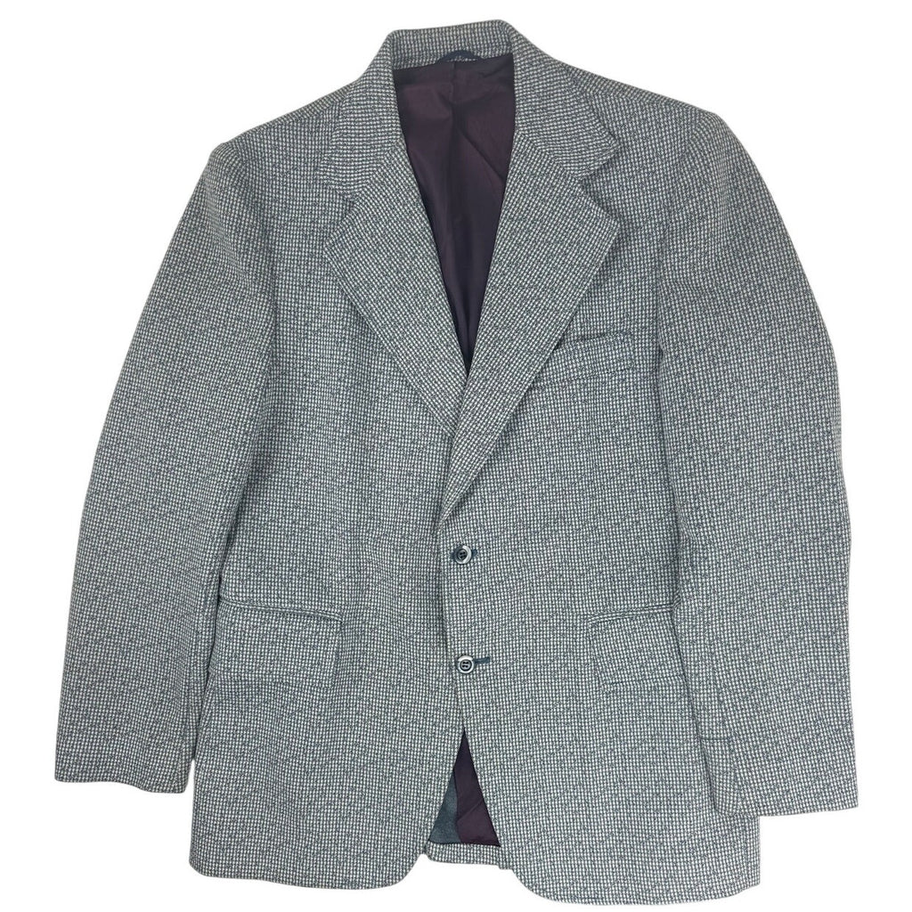 Vintage 1970s Men's Blue Gray Houndstooth Polyester Blazer Jacket 40