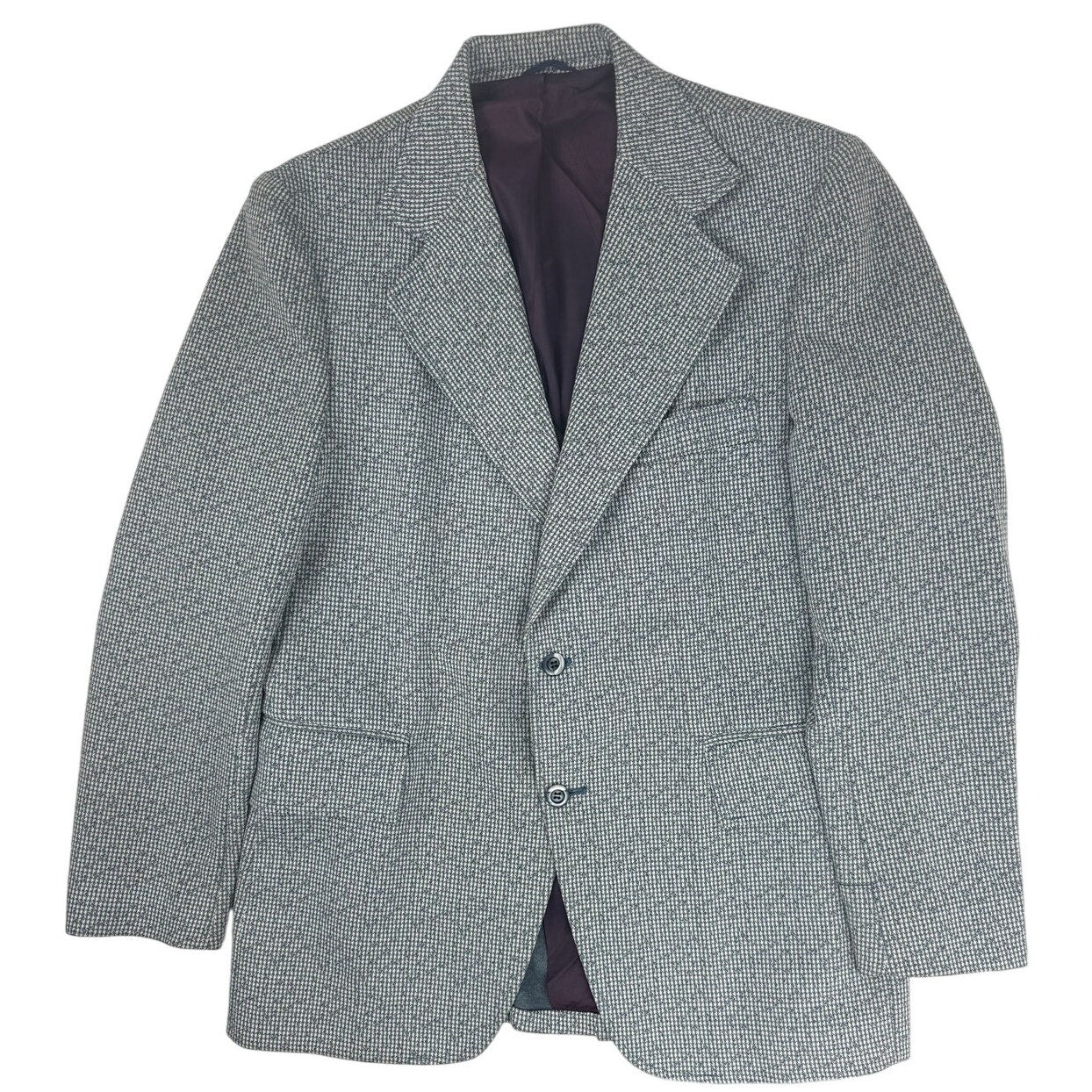 Vintage 1970s Men's Blue Gray Houndstooth Polyester Blazer Jacket 40