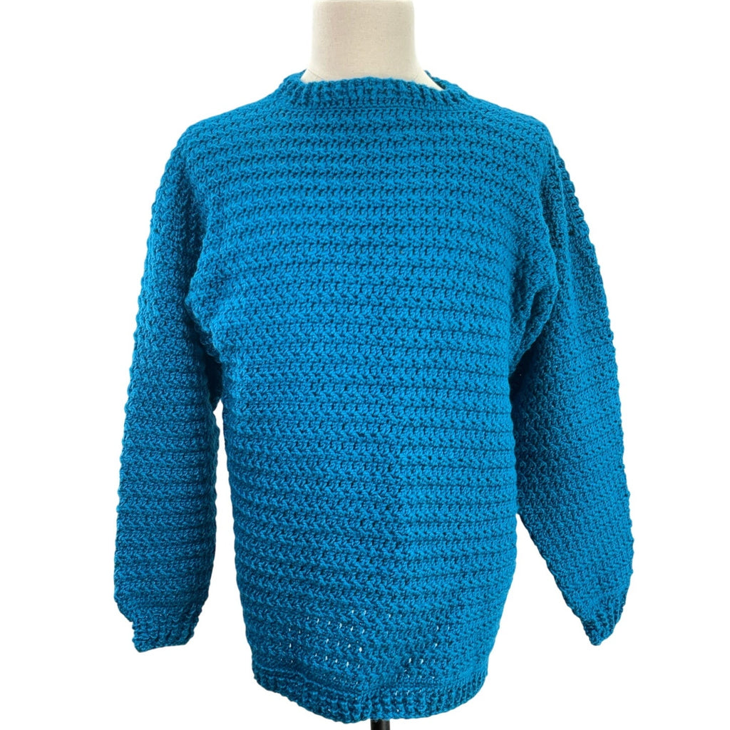 Vintage 90s Turquoise Acrylic Knit Sweater Women's Medium Boxy Ribbed Pullover