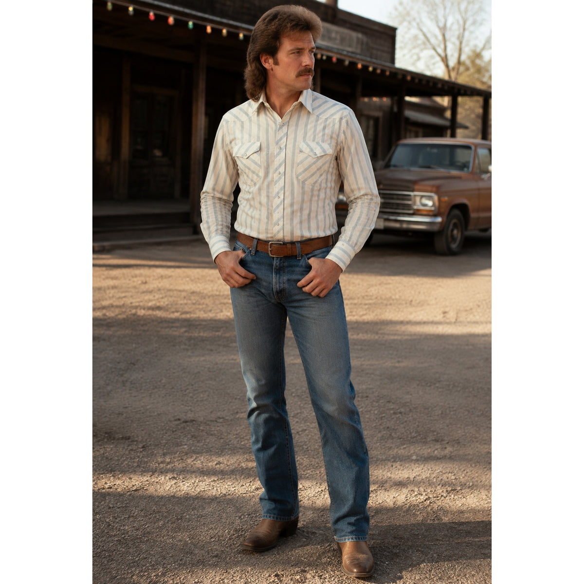 Vintage 80s Wrangler Striped Pearl Snap Western Shirt Men 17x35 USA