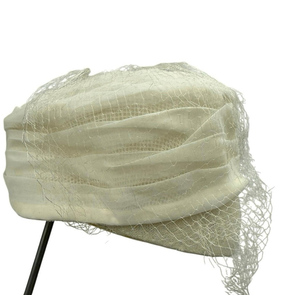 Vintage 1960s White Pillbox Hat Veil Union Label Wedding Formal