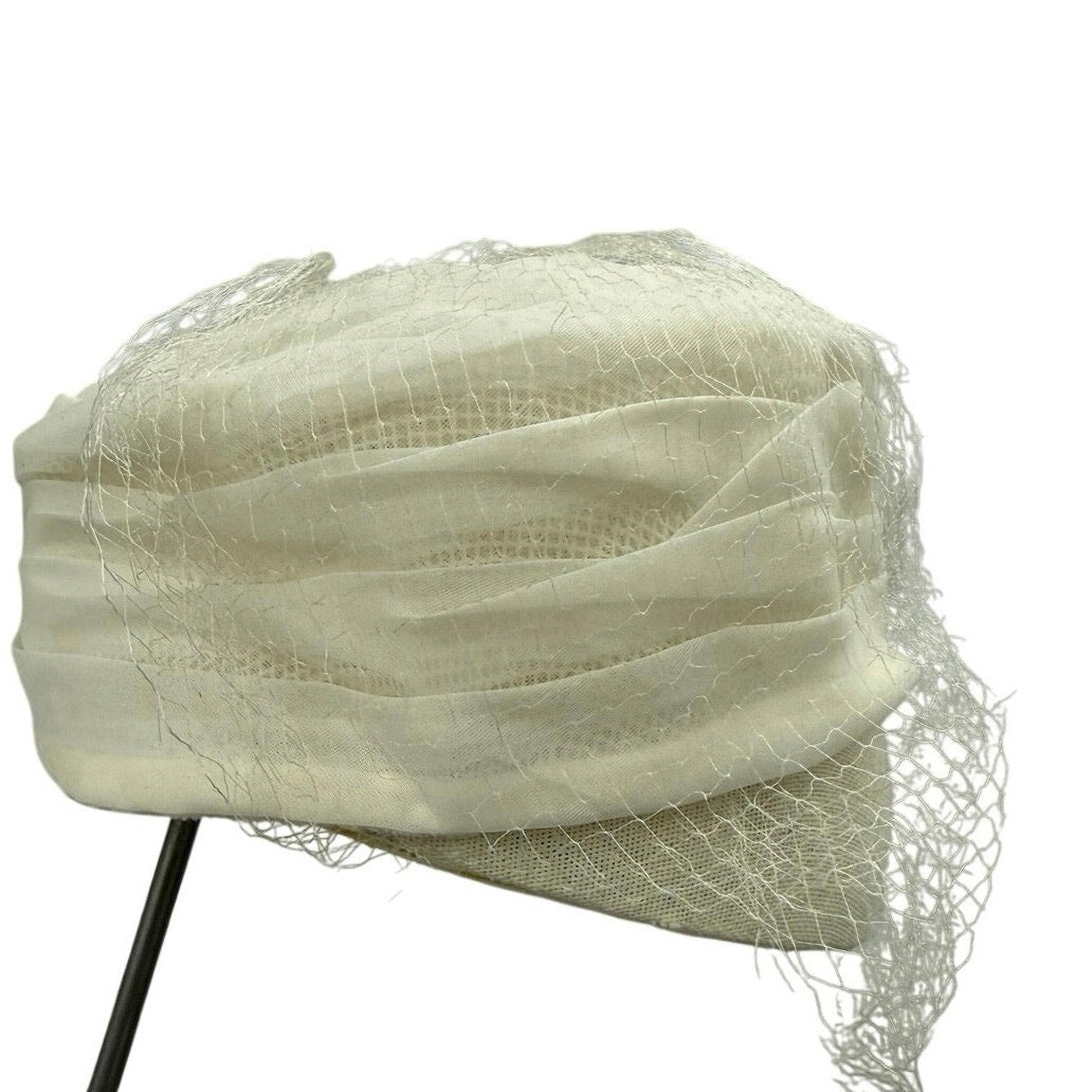 Vintage 1960s White Pillbox Hat Veil Union Label Wedding Formal