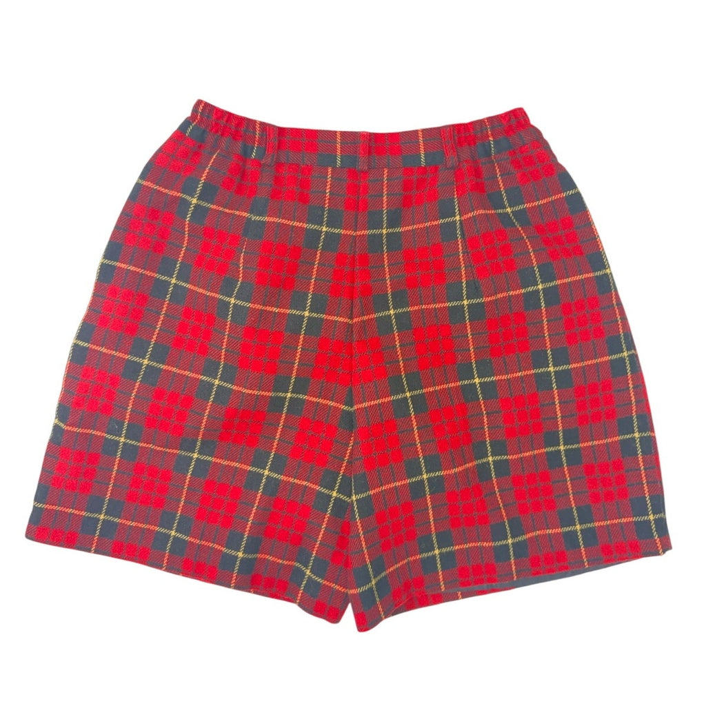 Vintage 90s Sag Harbor Women's Petite 12 Red Plaid Wool Blend Pleated Shorts