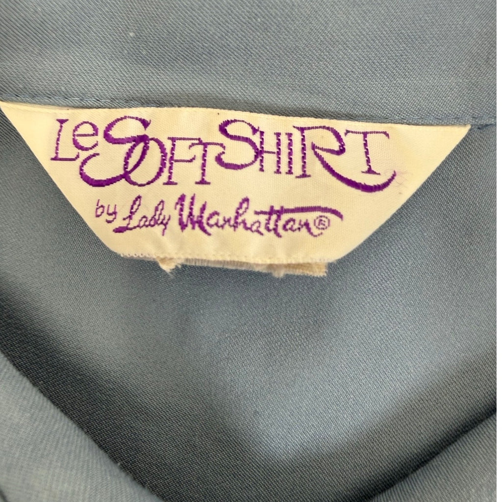 Vintage Style LeSoftShirt Blue Polyester Button Front Blouse Womens Medium