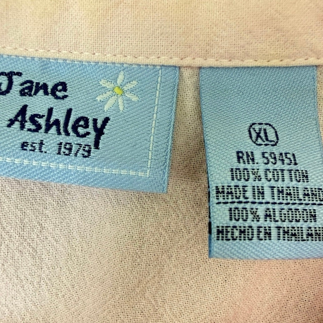 Jane Ashley Pink Embroidered Cotton Button Front Blouse Women's XL Floral