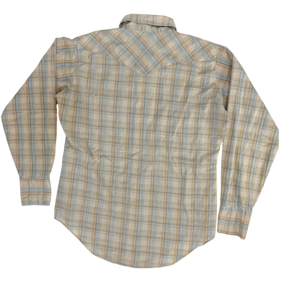 Vintage 80s Mens Blue Tan Plaid Pearl Snap Western Shirt Medium