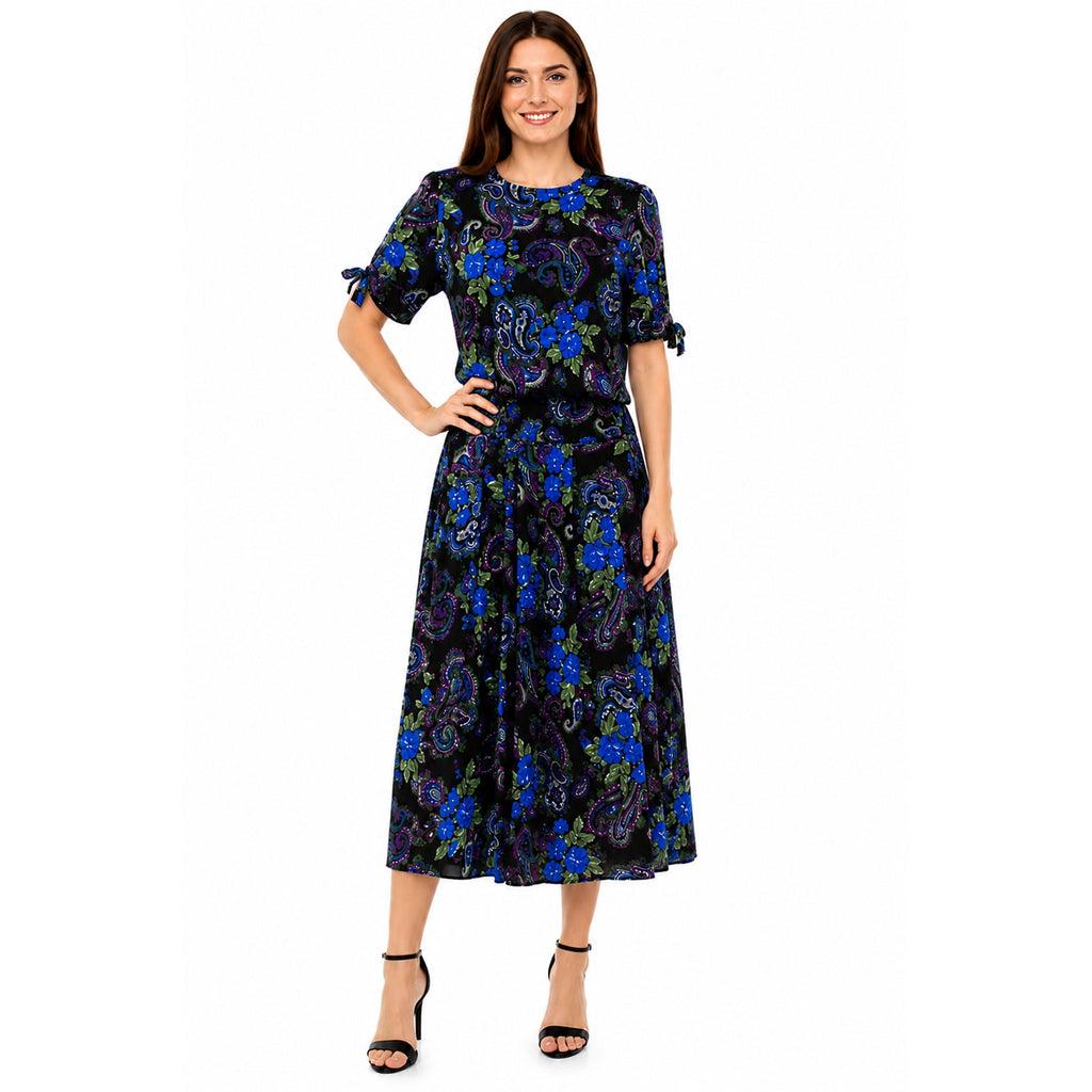 Vintage 80s Jeffrey & Dara Floral Paisley Rayon Maxi Dress Womens 9/10