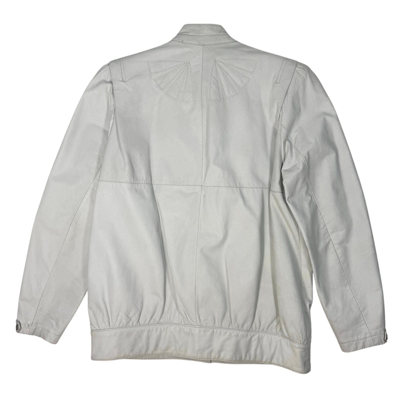 Vintage80s Women's Large White Leather Jacket Bomber Mock Collar Back Stitch