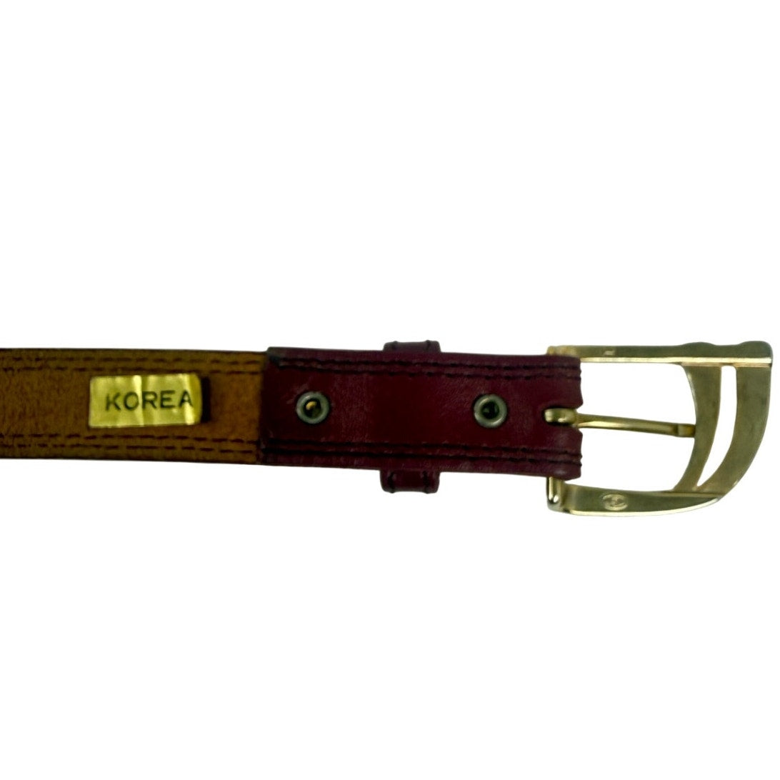 Vintage Made in Korea Burgundy Leather Women's Belt Brass Buckle 25-28