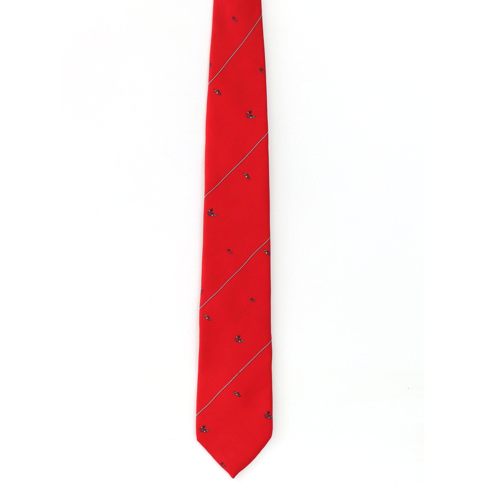 Vintage 1960s Italian Silk Necktie Red Geometric Stripe Wide Tie