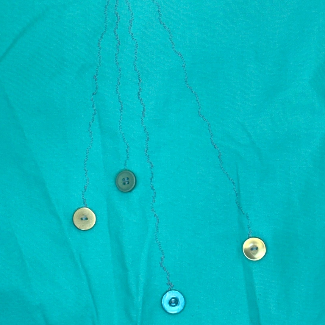 Vintage Style Aqua Home Sewn Peasant Dress Embroidered Ruffle 42 Bust