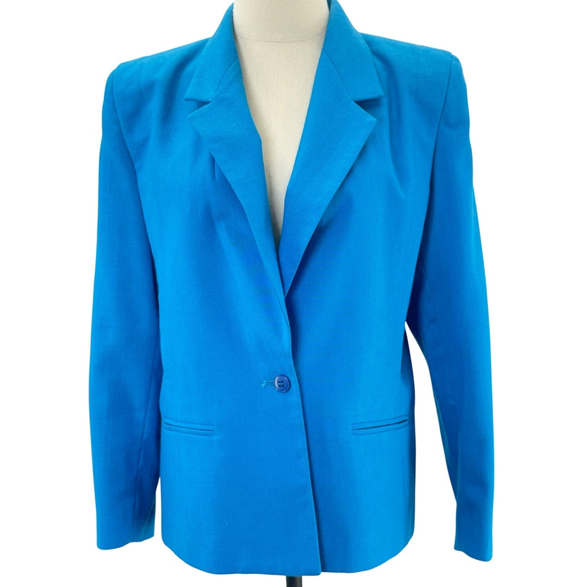 Vintage 80s Sasson Petite Women's 12 Blue Blazer Jacket Shoulder Pads