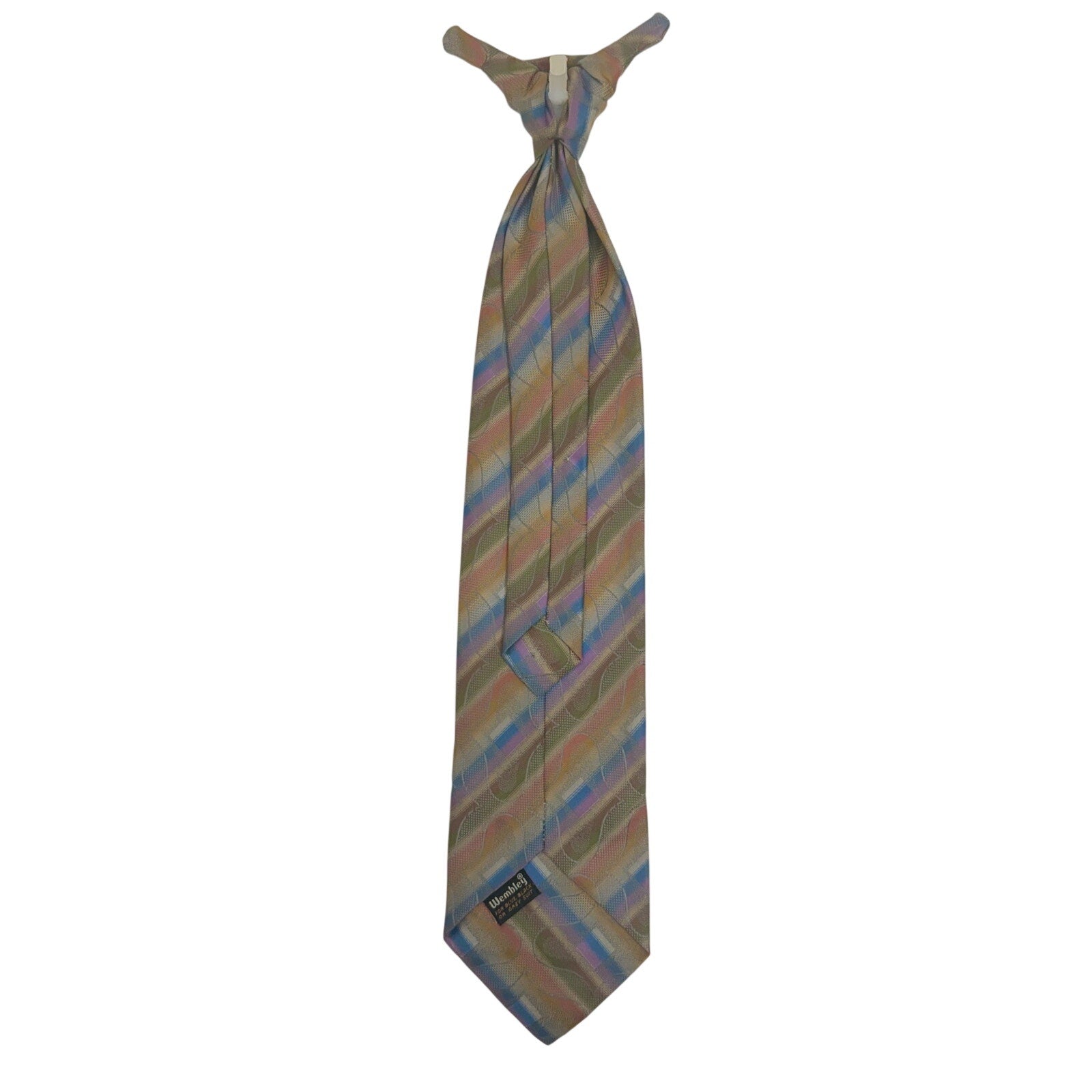 Vintage 70s Wembley Clip-On Tie Multicolor Geometric Polyester Wide Tie