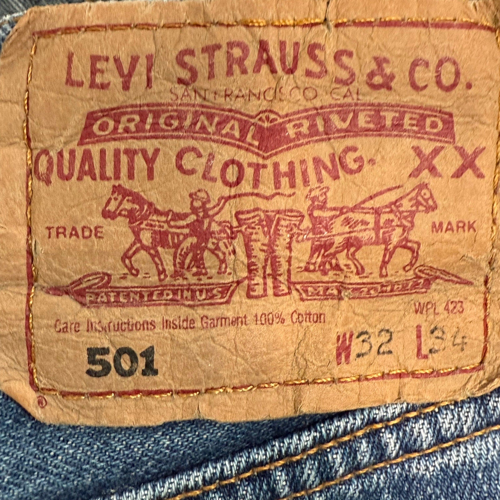 Vintage 90s Levi’s 501 Denim Jeans 32x34 Peace Love Freedom Tie Dye