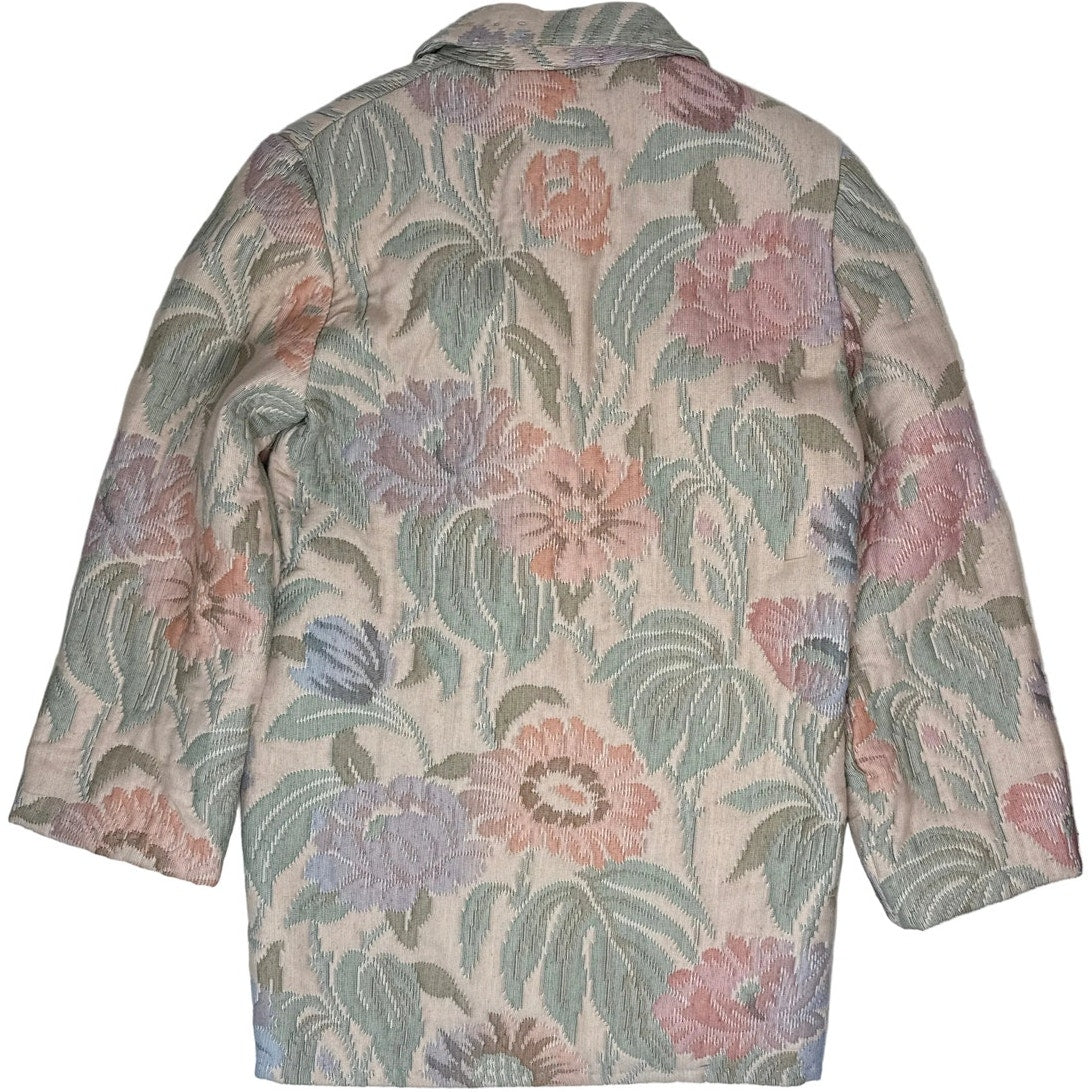 Vintage 80s Women's Medium Quilted Jacket Pastel Floral Cottagecore