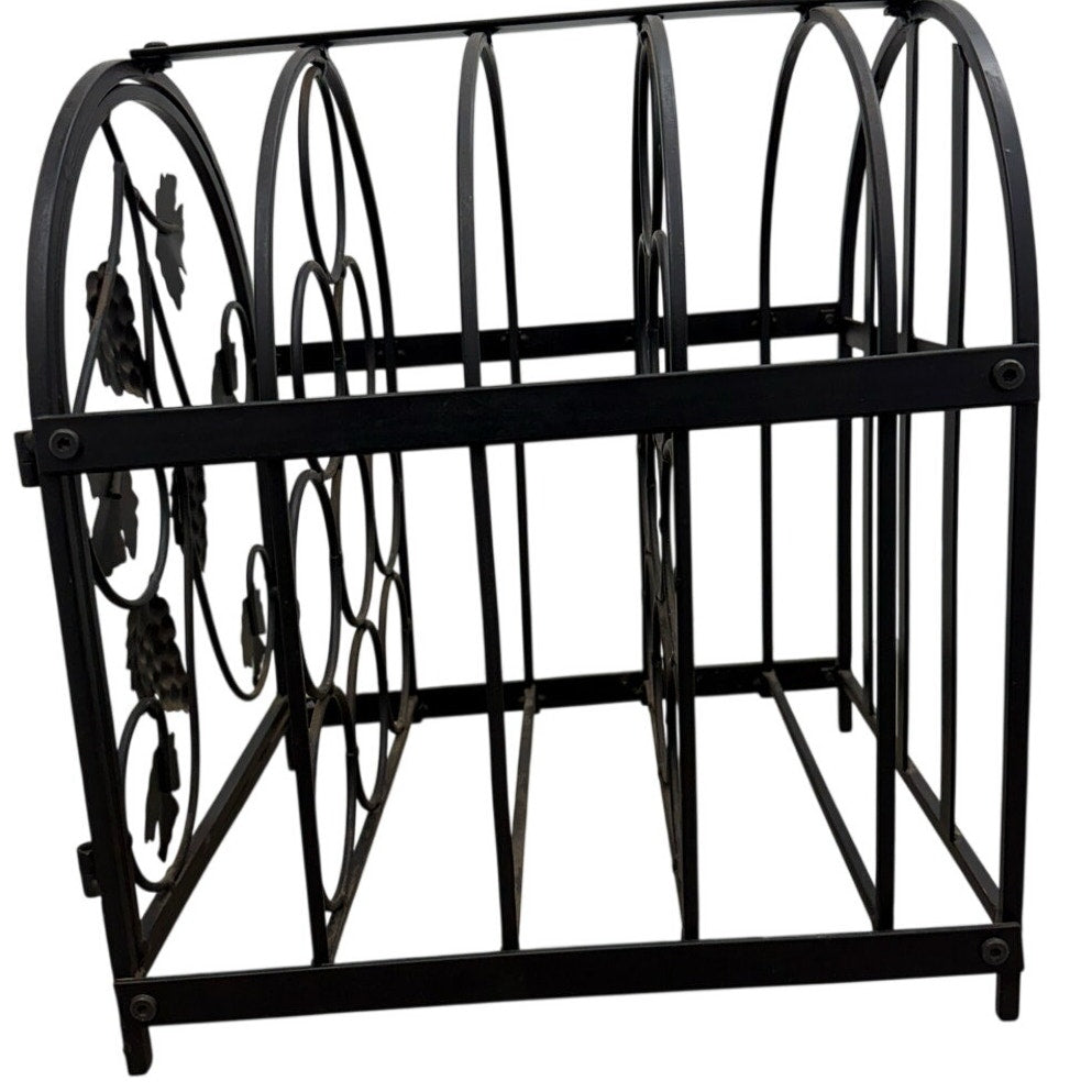 Vintage 90s Black Metal Ivy Wine Rack 9 Bottle Tabletop Display