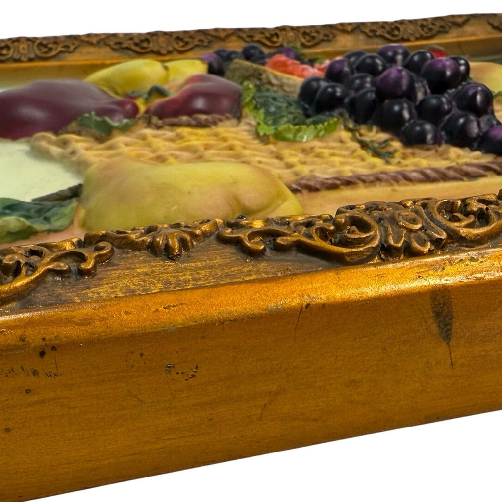 Vintage 70s 3D Raised Fruit Still Life Framed Wall Art Textured Relief