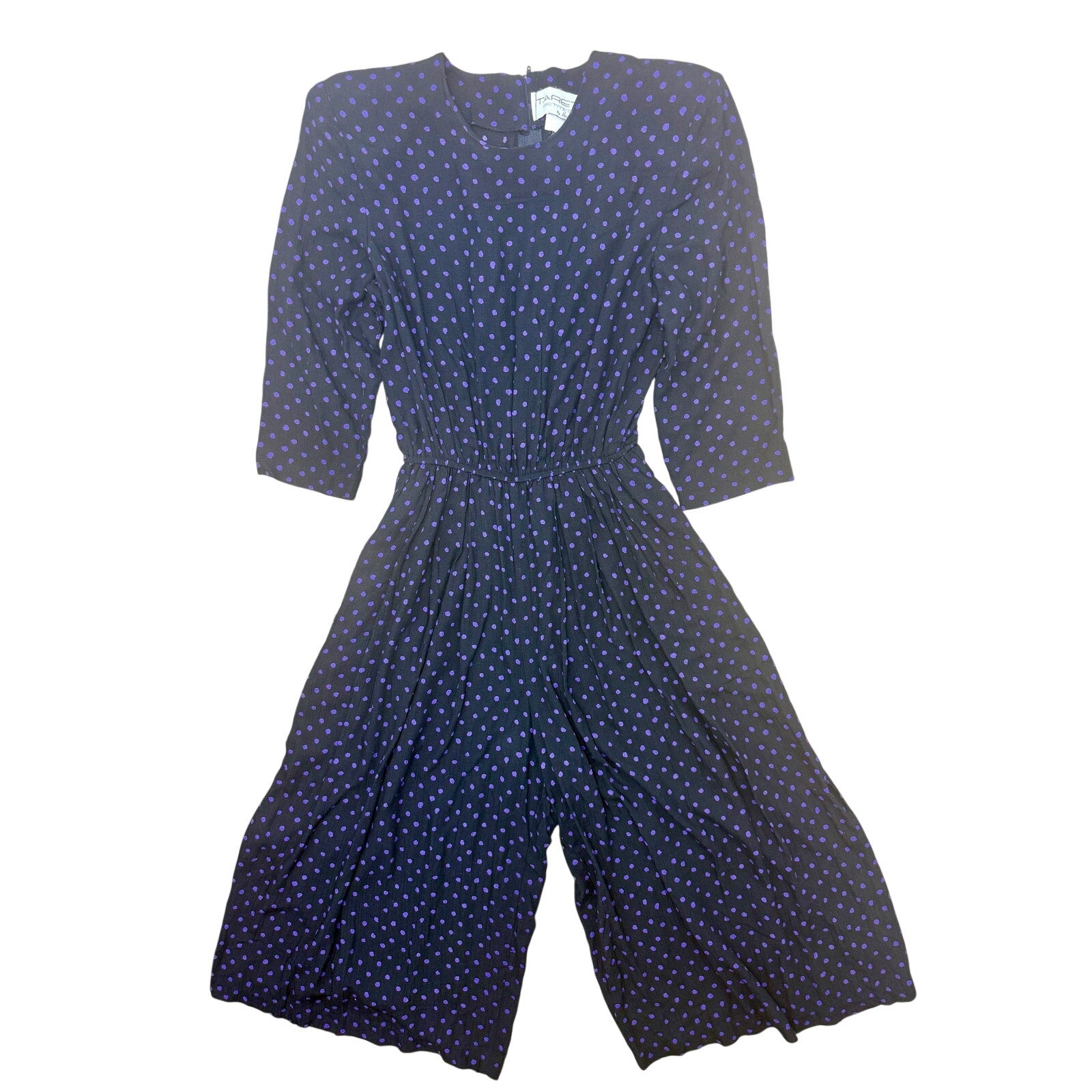 Vintage 80s Black Purple Polka Dot Split Skirt Jumpsuit Dress Women's 6P Tareti