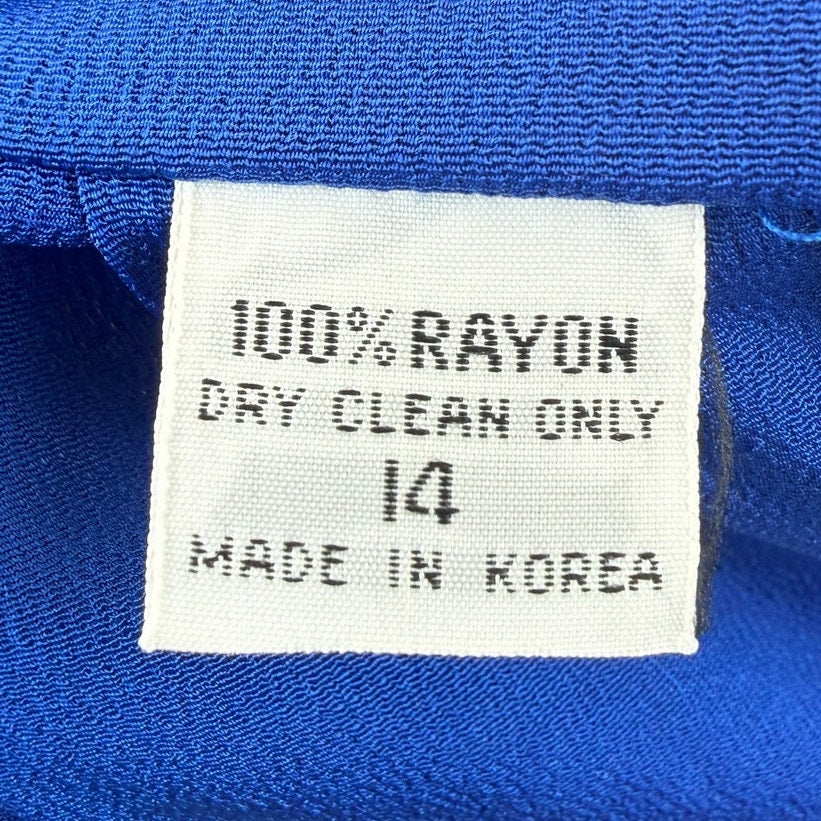 Vintage 80s Albert Nipon Royal Blue Rayon Crepe Belted Midi Dress Women's 14
