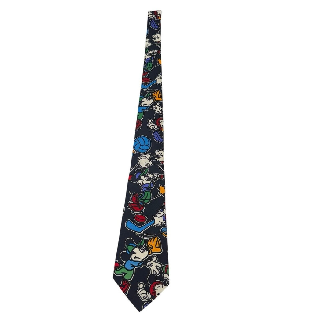Vintage 90s Disney Mickey Mouse Sports Silk Tie Balancine Korea 58.5" Novelty