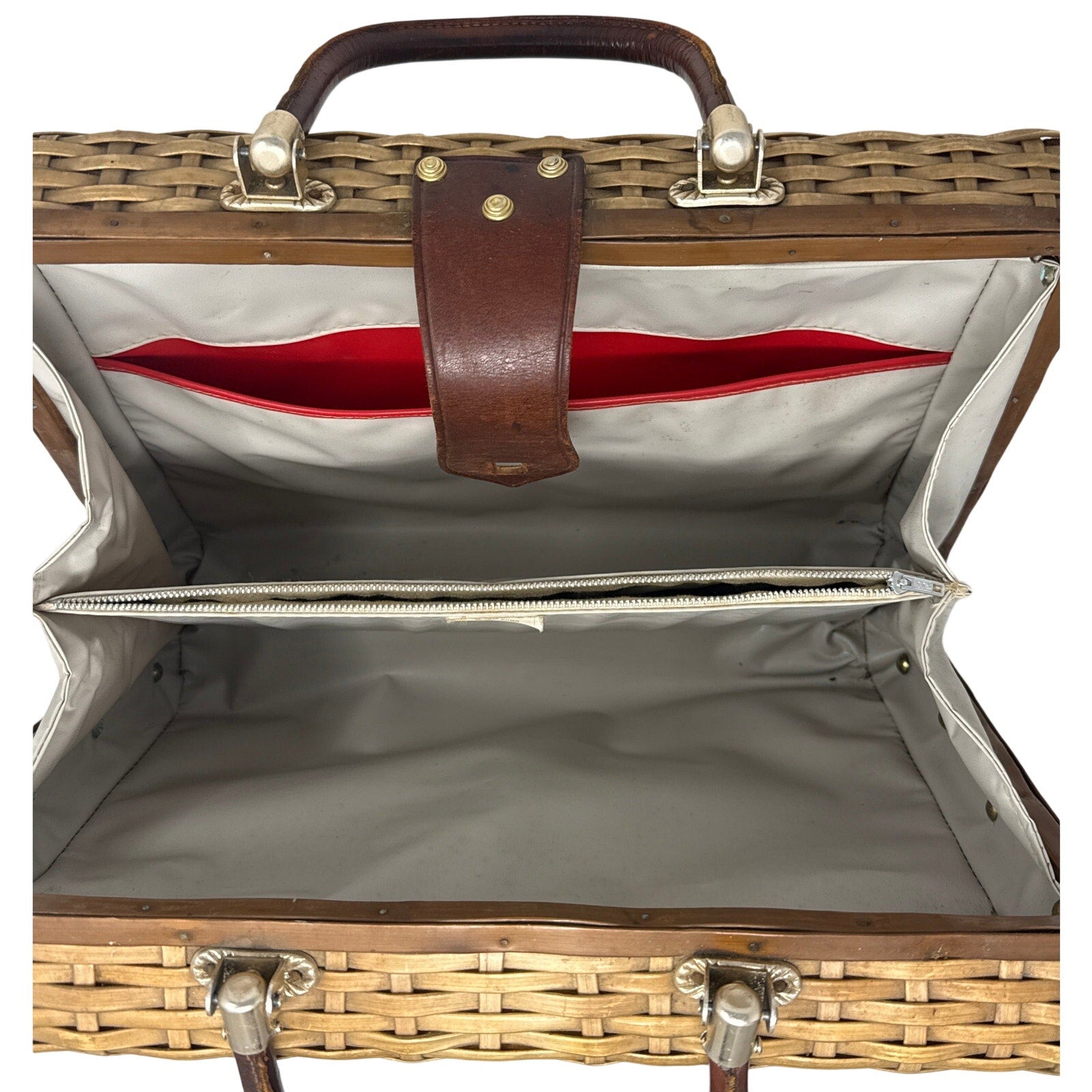 Vintage 80s Wicker Suitcase Purse Structured Basket Handbag Hong Kong