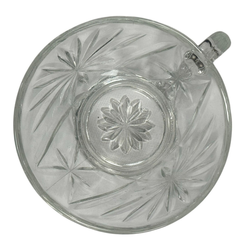 Vintage 70s Clear Glass Punch Bowl Set w/ 9 Cups Starburst Pattern 14” Large