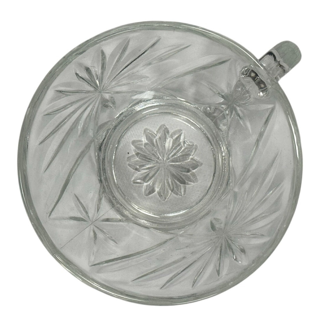 Vintage 70s Clear Glass Punch Bowl Set w/ 9 Cups Starburst Pattern 14” Large