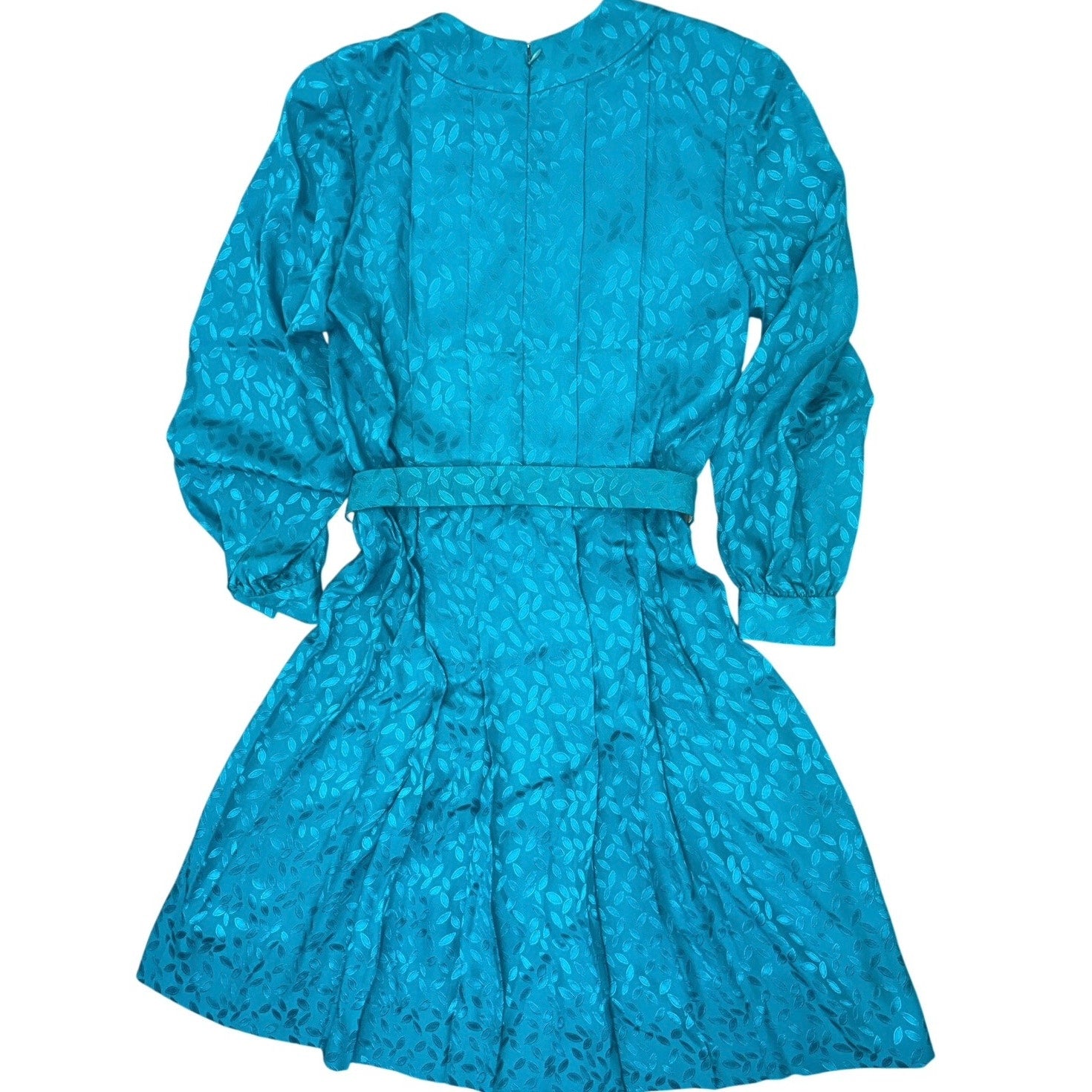 Vintage 70s Helga Turquoise Embossed Leaf Belted Midi Dress Women's Medium