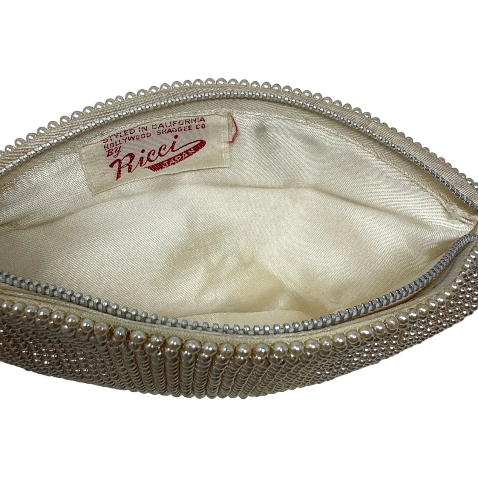 Vintage 50s Ricci Ivory Pearl Beaded Clutch Evening Purse