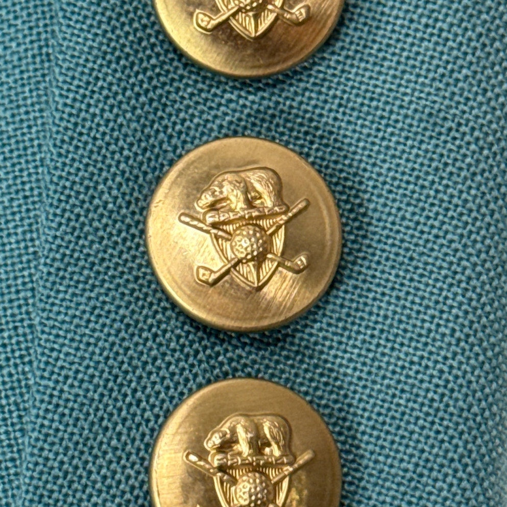 Vintage 80s Men's 39R Teal Blazer Jacket Brass Buttons USA Hart Schaffner Marx