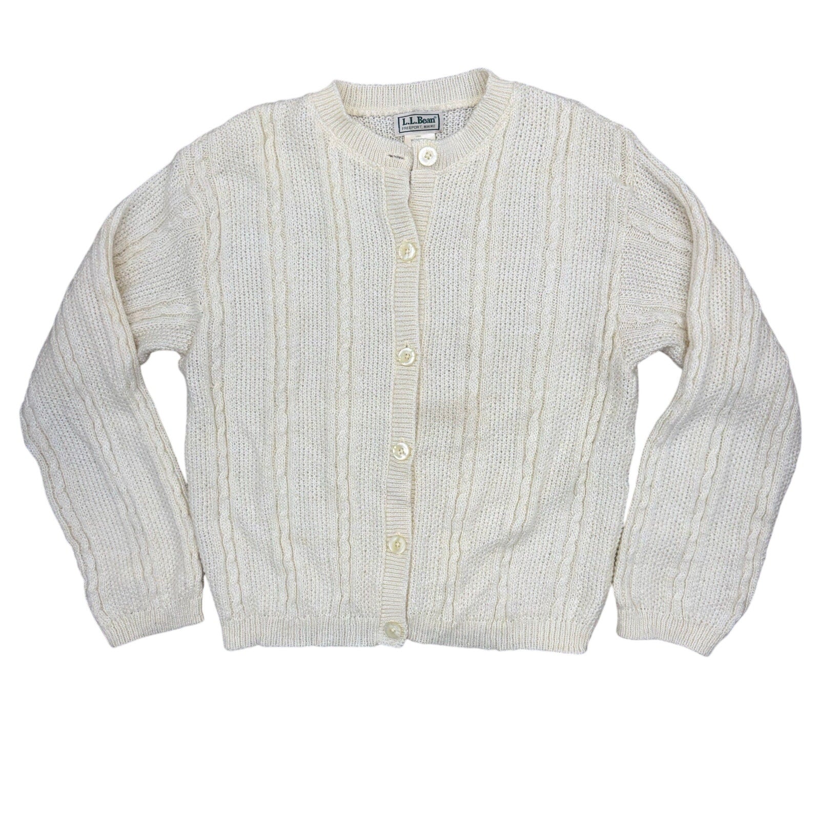 Vintage 90s L.L. Bean Mohair Blend Cardigan Sweater Women's Large Cream Ivory