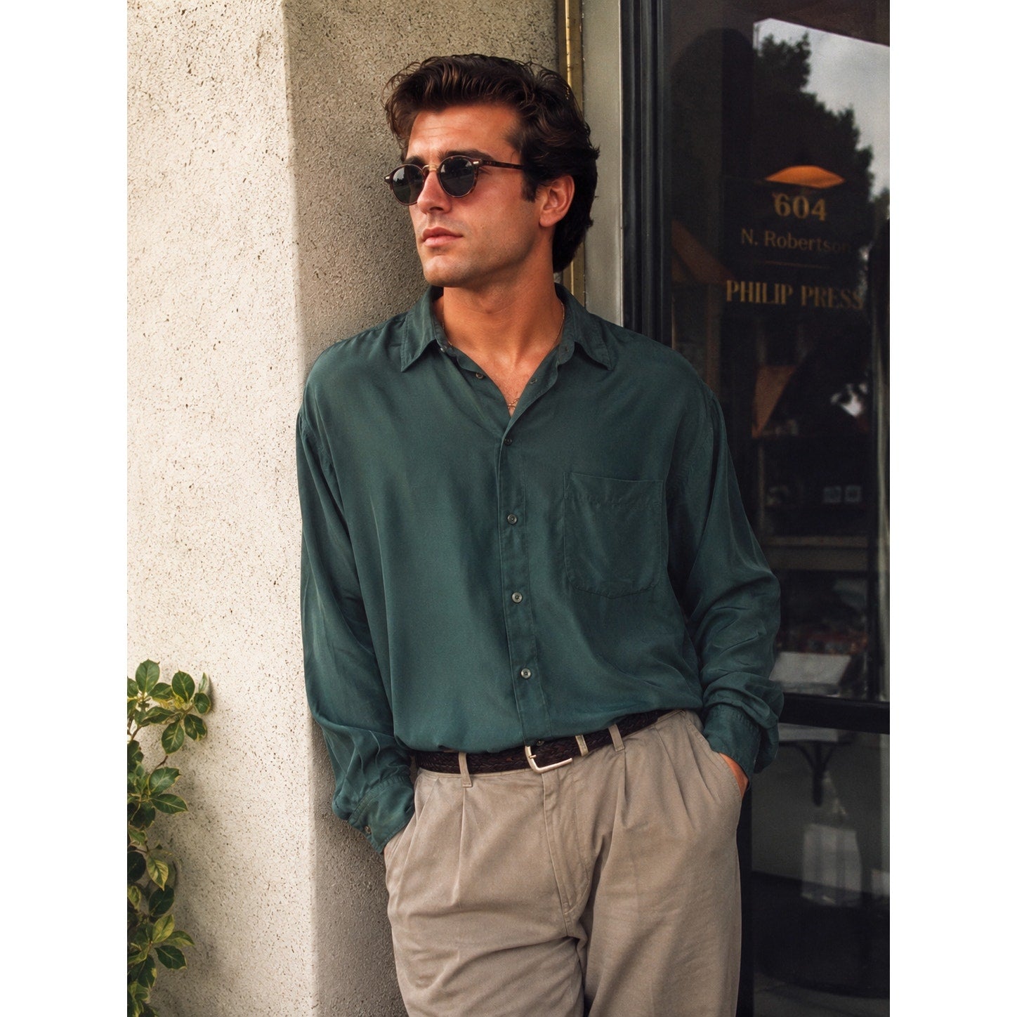 Vintage 90s Stefano Man Silk Shirt Green Button Front Men's Large