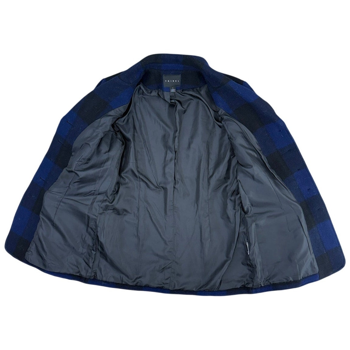 Tribal Women's 4 Blue Plaid Wool Blend Blazer Jacket Button Front Medium