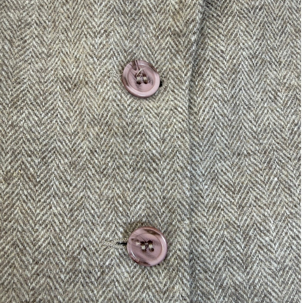 Vintage 80s Savile Wool Tweed Skirt Suit USA Women's Size 4 Beige Herringbone