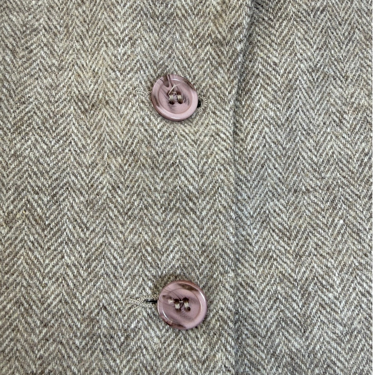 Vintage 80s Savile Wool Tweed Skirt Suit USA Women's Size 4 Beige Herringbone