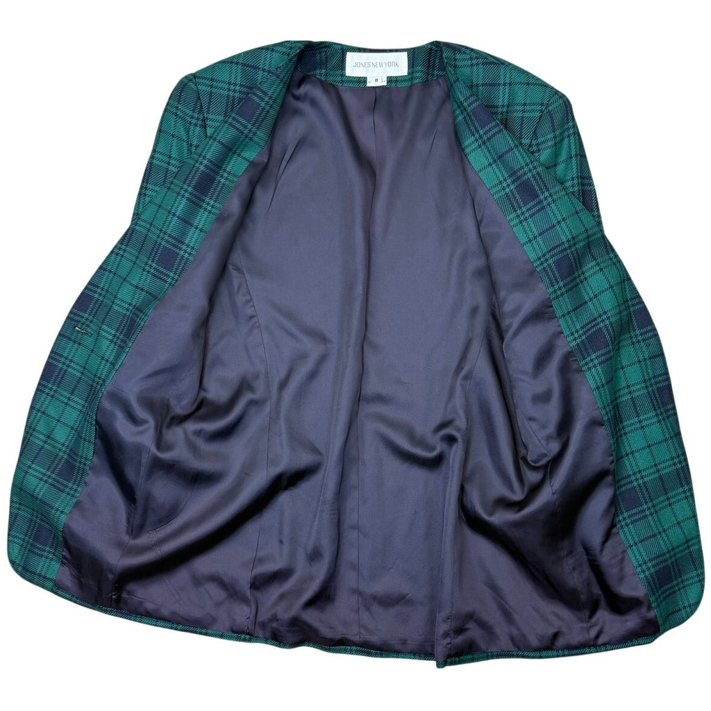 Jones New York Plaid Blazer Jacket Women's 8 Green Blue USA Single Button