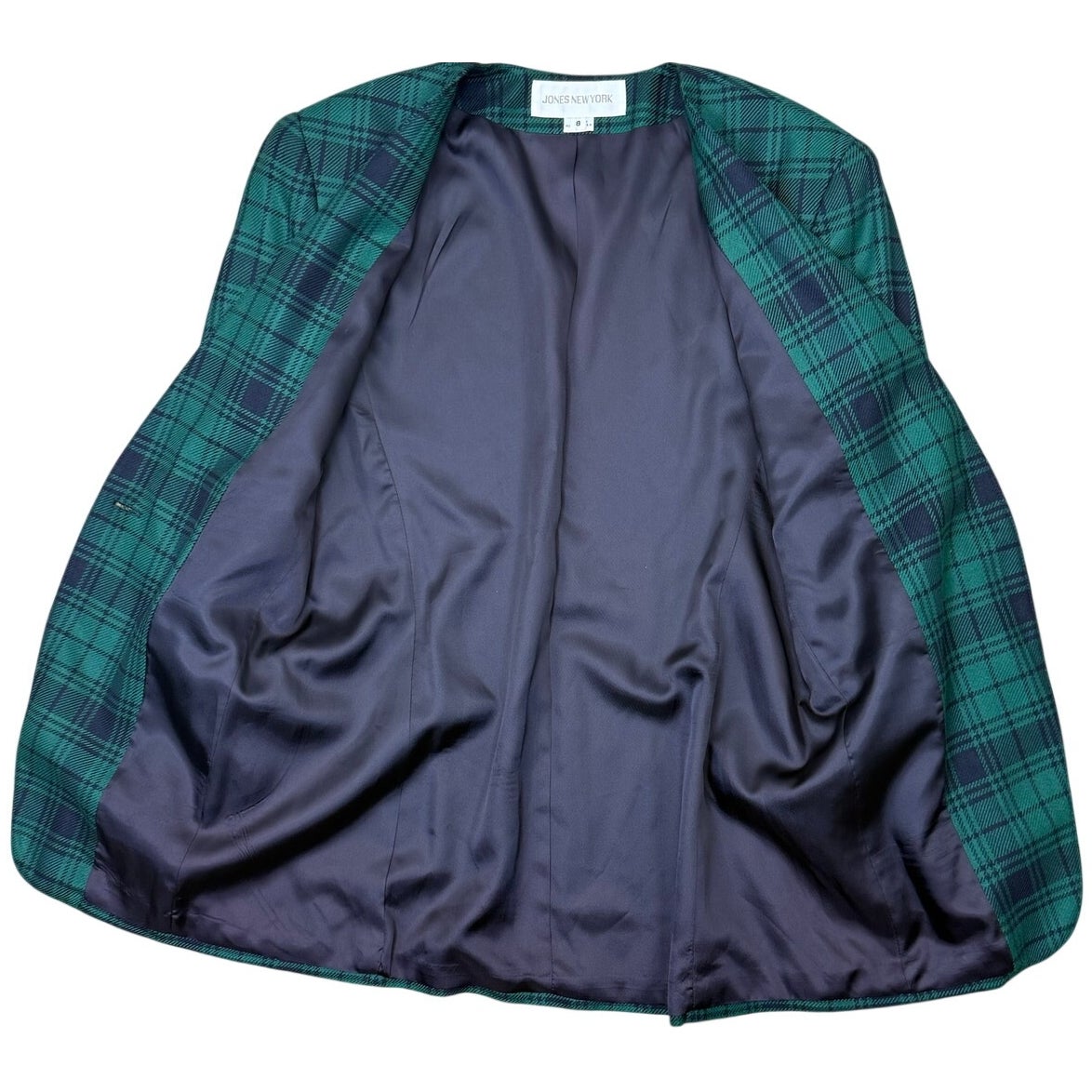 Jones New York Plaid Blazer Jacket Women's 8 Green Blue USA Single Button