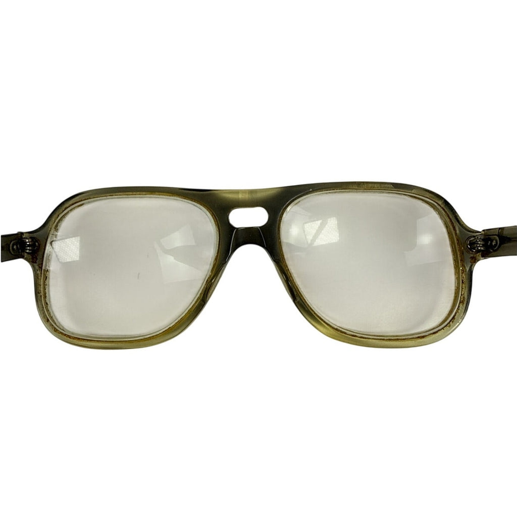 Vintage 1970s Olive Green Yellow Double Bridge Eyeglasses Frame 5.5”