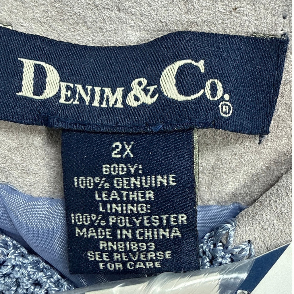 Vintage 90s Denim & Co Purple Patchwork Suede Leather Crochet Jacket Women's 2X