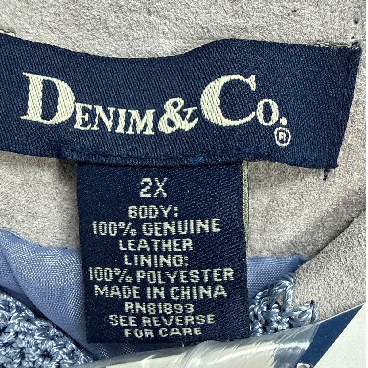 Vintage 90s Denim & Co Purple Patchwork Suede Leather Crochet Jacket Women's 2X