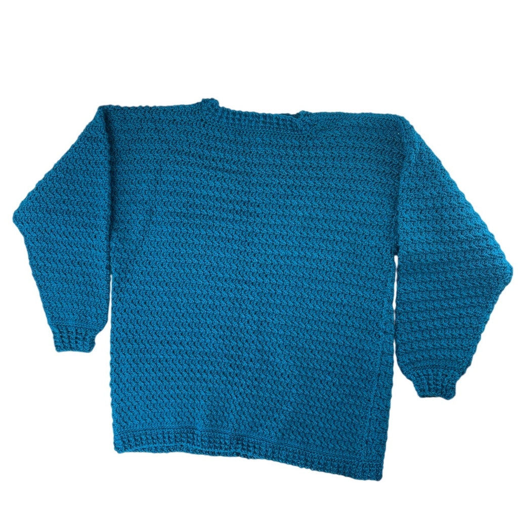 Vintage 90s Turquoise Acrylic Knit Sweater Women's Medium Boxy Ribbed Pullover